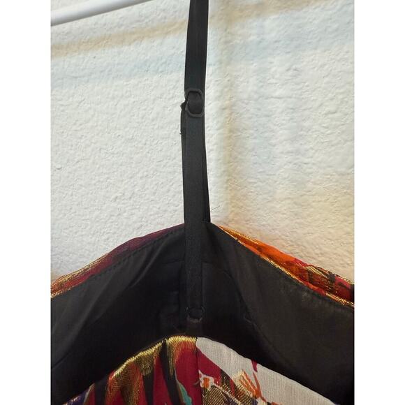 Vintage Oleg Cassini Silk Maxi Dress Gown Multicolor Metallic Beaded Eclectic 10 - Picture 8 of 13